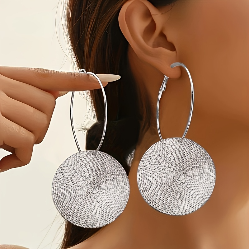 Lxalry Platinum Plated Woven Hoop Earrings, 4cm Textured Bohemian Modern Jewelry For Women, Hypoallergenic Handmade Statement Accessories (Non-Tarnish)​​