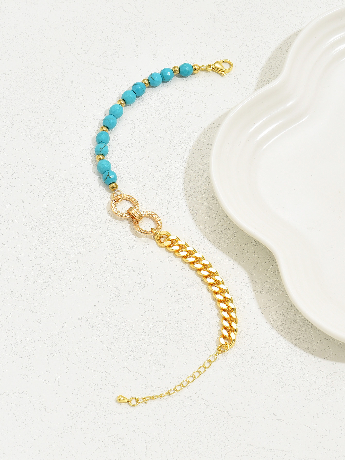 A creative and luxurious Instagram style double ring turquoise multi chain mixed bead bracelet for women's vacation and date gifts
