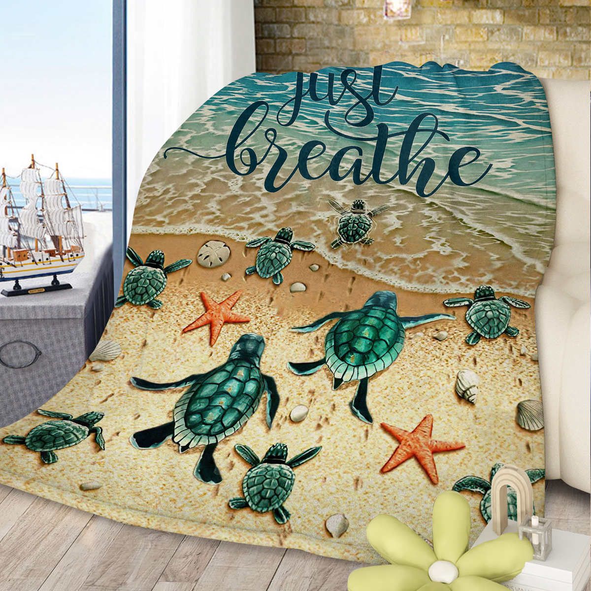 Tropical Baby Sea Turtle Flannel Throw Blanket 3D Ocean Waves Flannel Soft Plush Throw Blanket Cozy Blankets for Bed Chair Car Sofa Couch Bedroom 30*40 50*60 Inches