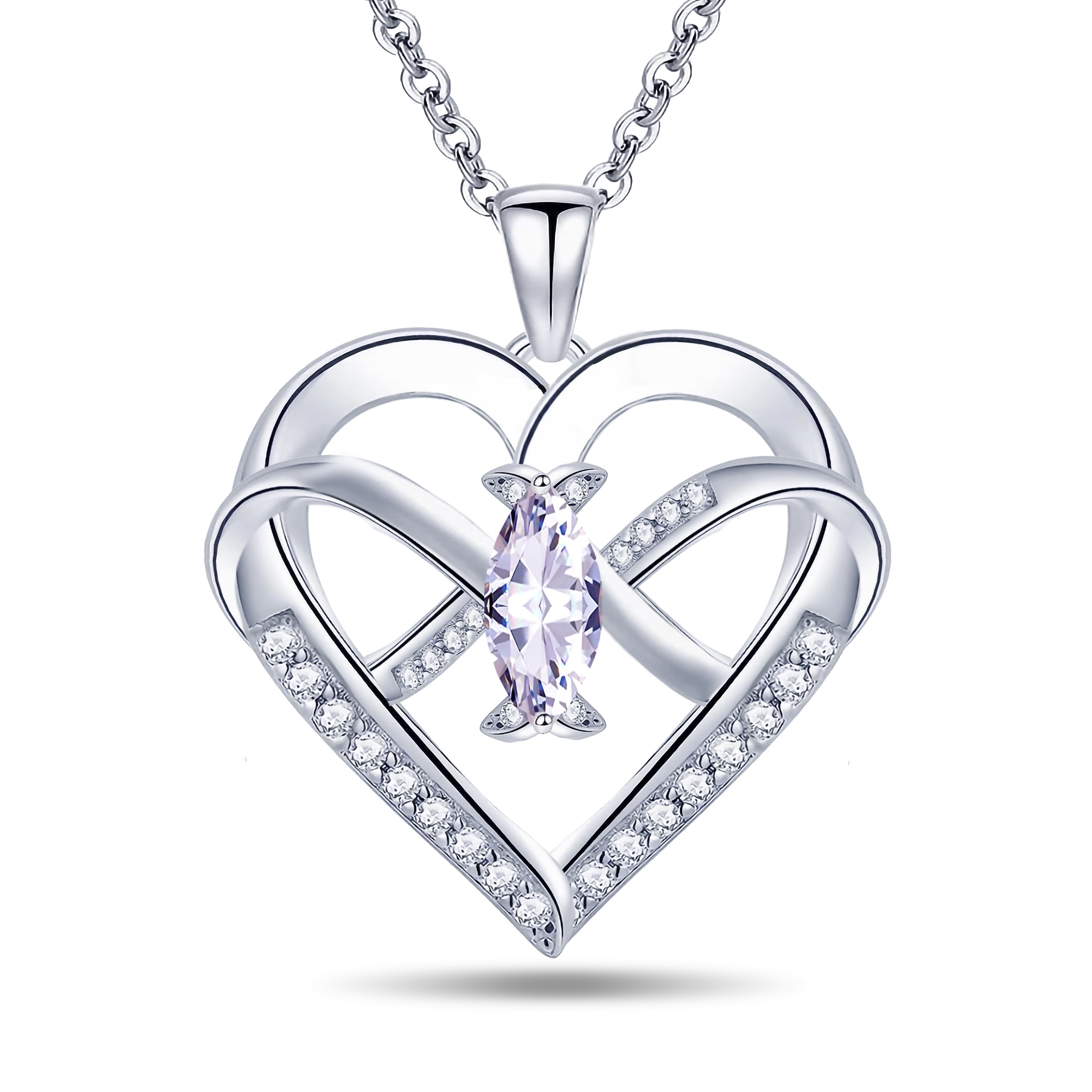 Emma Manor Heart Pendant Necklace 14k White Gold Plated 5A Cubic Zirconia Infinity Butterfly Jewelry for Women