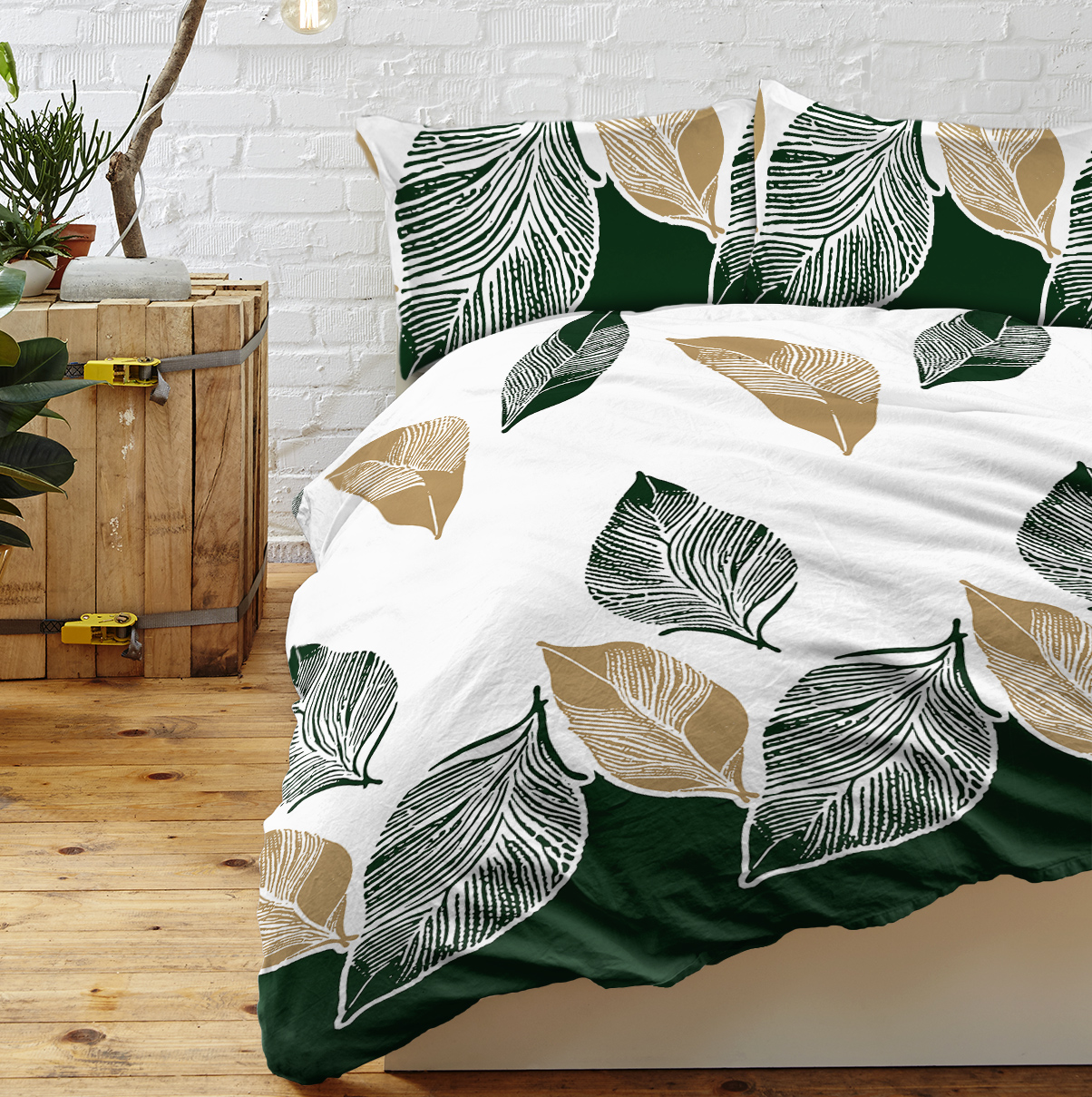 Green Gold Tropical Duvet Cover Set Botanical Palm Leaves Pattern Bedding Sets 3 Piece Hawaiian Plant Comforter Cover King Size