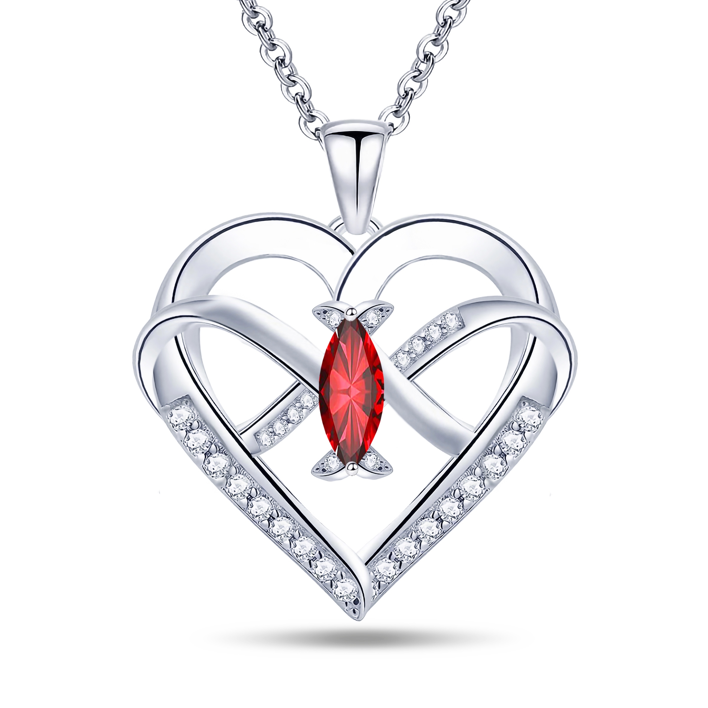 Emma Manor Heart Pendant Necklace 14k White Gold Plated 5A Cubic Zirconia Infinity Butterfly Jewelry for Women