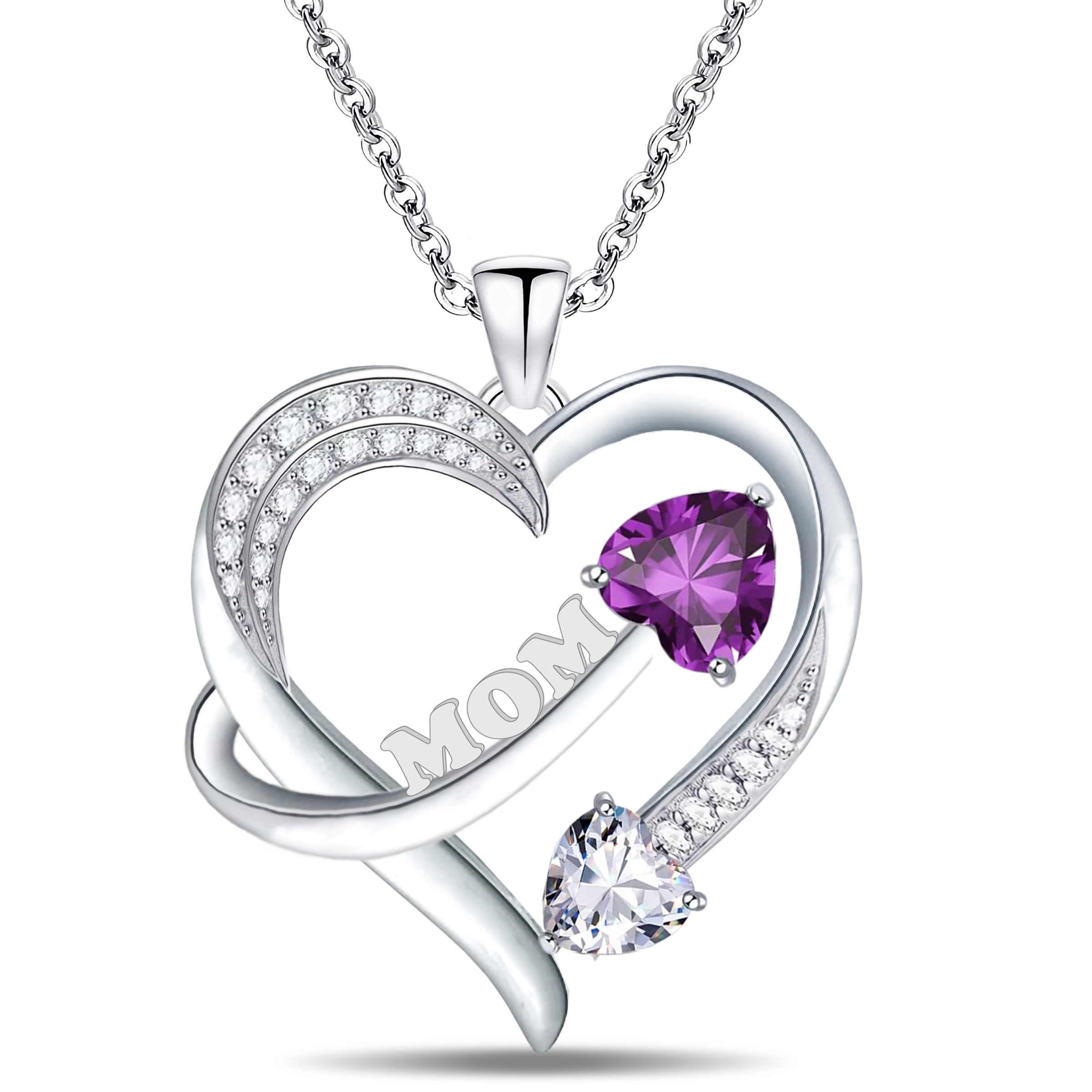 Emma Manor Mom Necklace 14k White Gold Plated 5A Cubic Zirconia Heart Pendant Necklace for Women