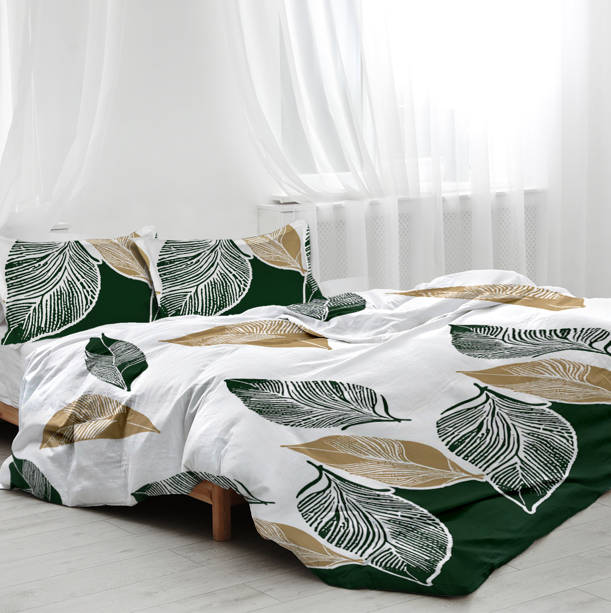 Green Gold Tropical Duvet Cover Set Botanical Palm Leaves Pattern Bedding Sets 3 Piece Hawaiian Plant Comforter Cover King Size