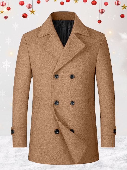FLY Men’s Double-Breasted Wool Coat – Classic Gray Long Overcoat, Winter Warm Business &amp; Casual Style