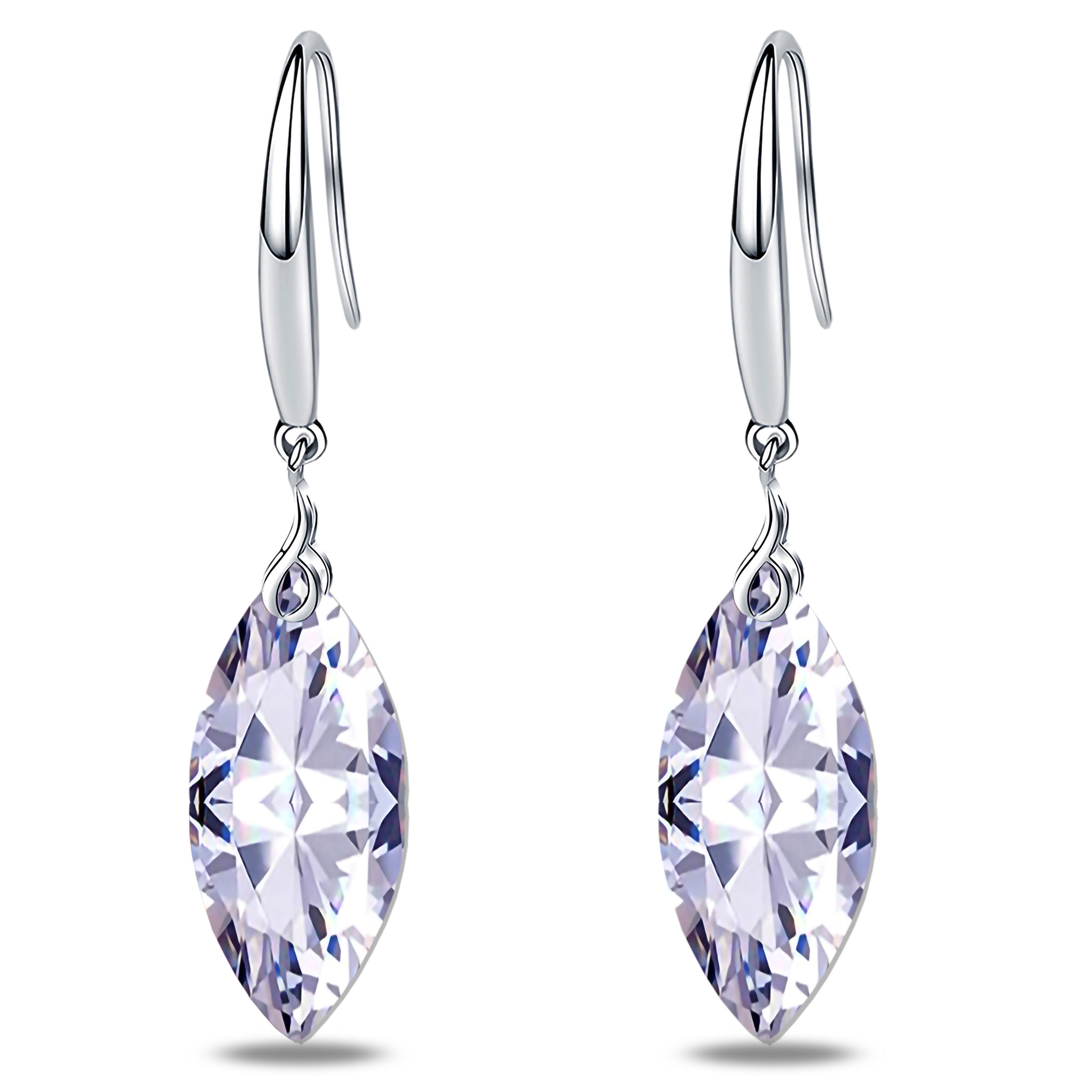 "Emma Manor 925 Sterling Silver Marquise Shape Cubic Zirconia Dangle Earrings for Women "