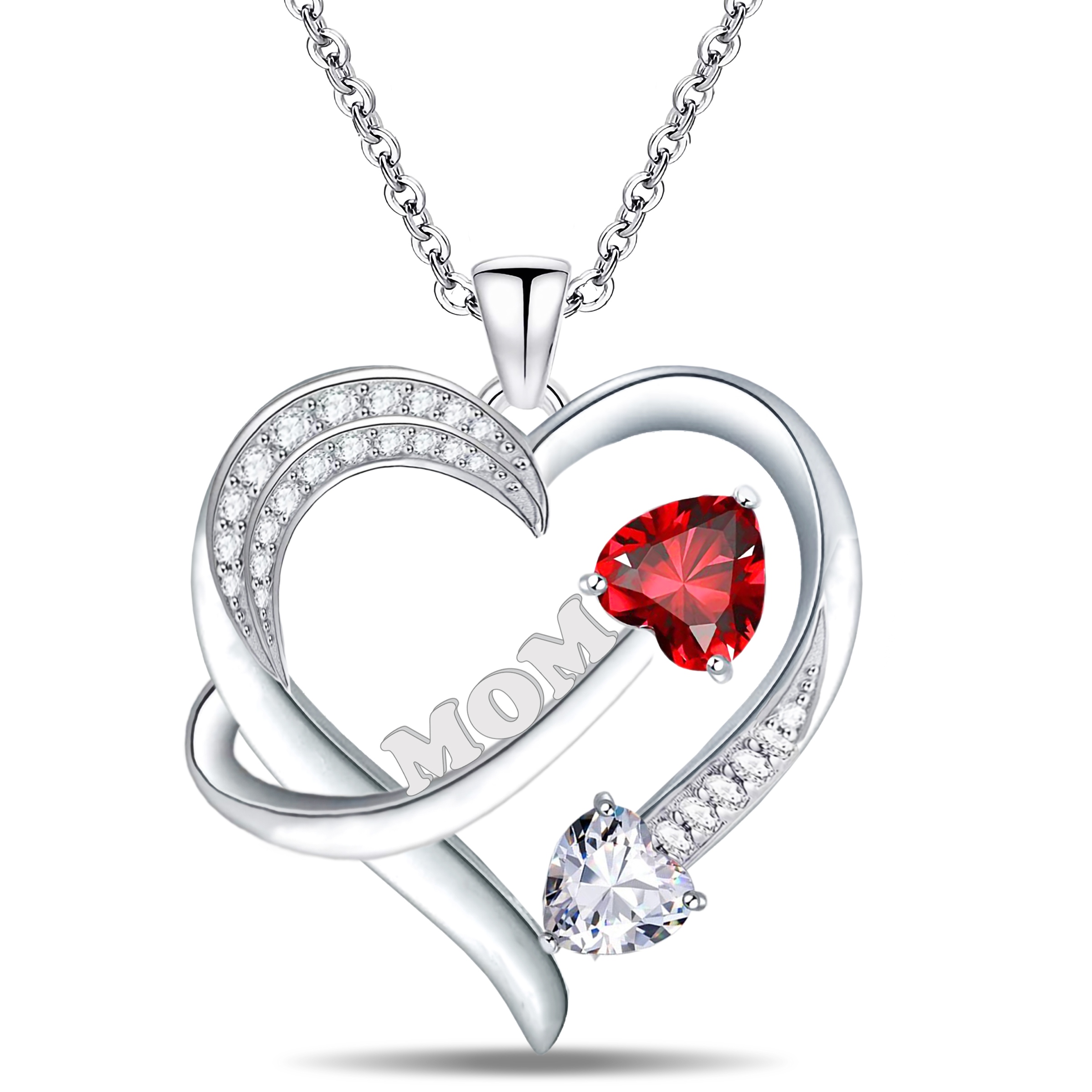 Emma Manor Mom Necklace 14k White Gold Plated 5A Cubic Zirconia Heart Pendant Necklace for Women
