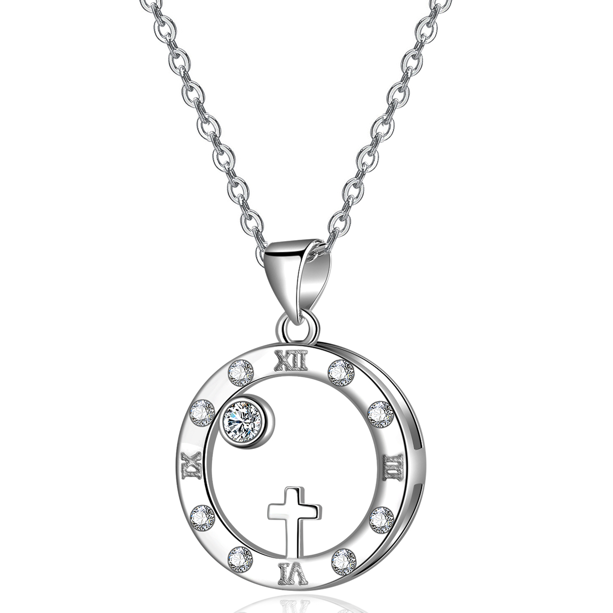 Emma Manor 925 Sterling Silver Roman Numeral Pendant Necklace with 18k White Gold Plated Cubic Zirconia Love Jewelry for Women