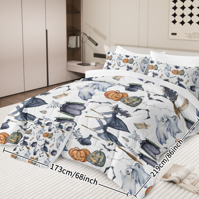 8PCS Halloween Comforter Set Twin Full Queen King, Witch Pattern Bed in A Bag Bedding with Comforter Sheet Sham - 1 Comforter, 2 Pillow Shams, 1 Flat Sheet, 1 Fitted Sheet, 1 Cushion Cover, 2 Pillowcases