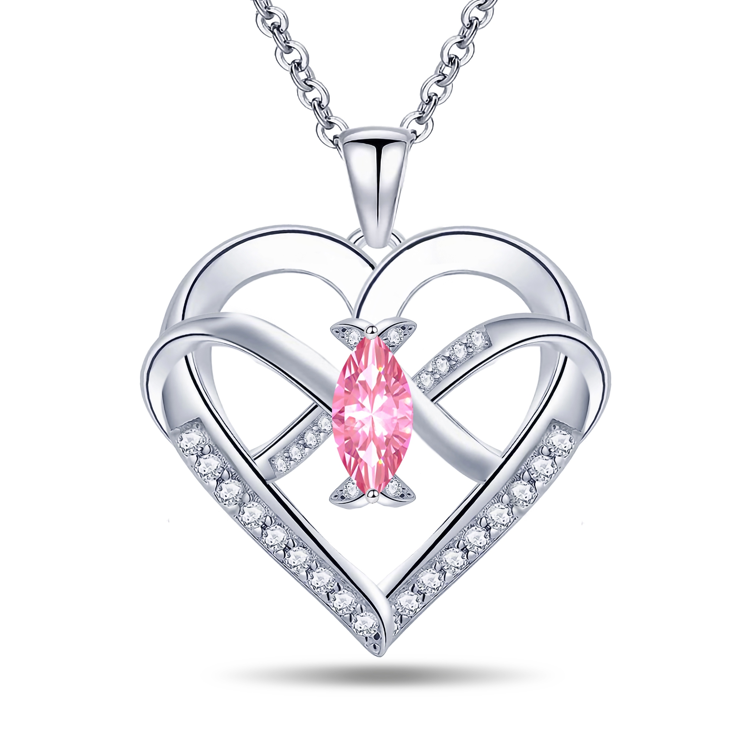 Emma Manor Heart Pendant Necklace 14k White Gold Plated 5A Cubic Zirconia Infinity Butterfly Jewelry for Women