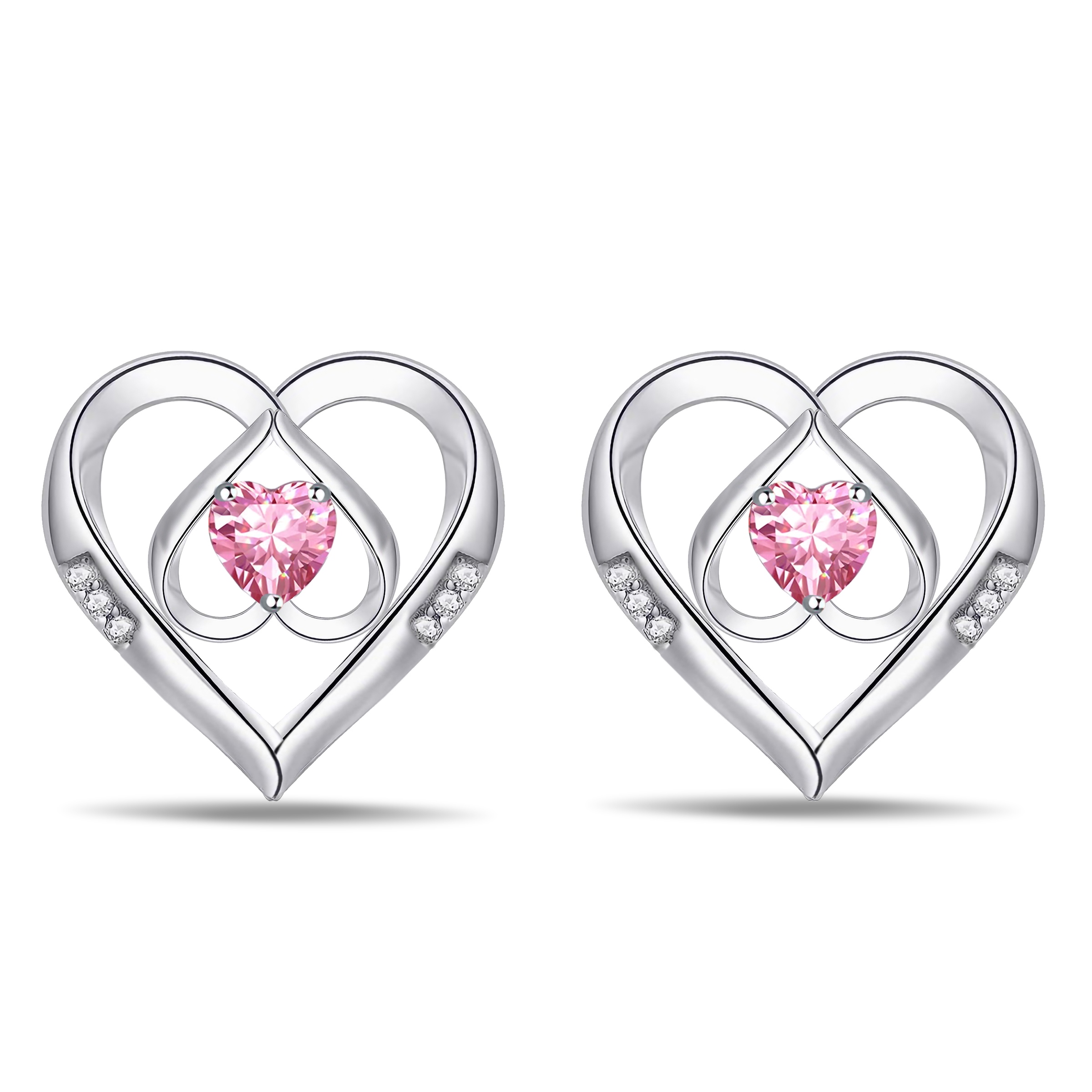 Emma Manor 925 Silver 5A Cubic Zirconia Triple Heart Stud Earring for Women