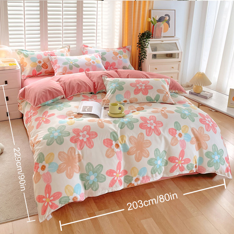 3 Piece Colorful Flowers Duvet Cover Set Pink Floral Bedding Set Bedroom Boys Girls Bedroom Bed Decor