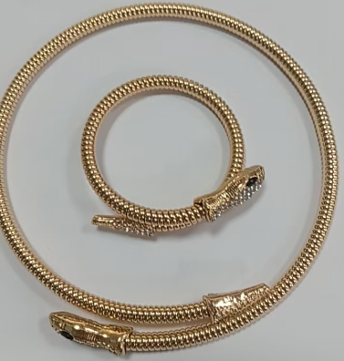 1 bracelet plus 1 necklace set women's fashion jewelry set geometric black eyes white rhinestone snake shape open bracelet necklace combination set suitable for daily versatile party gifts