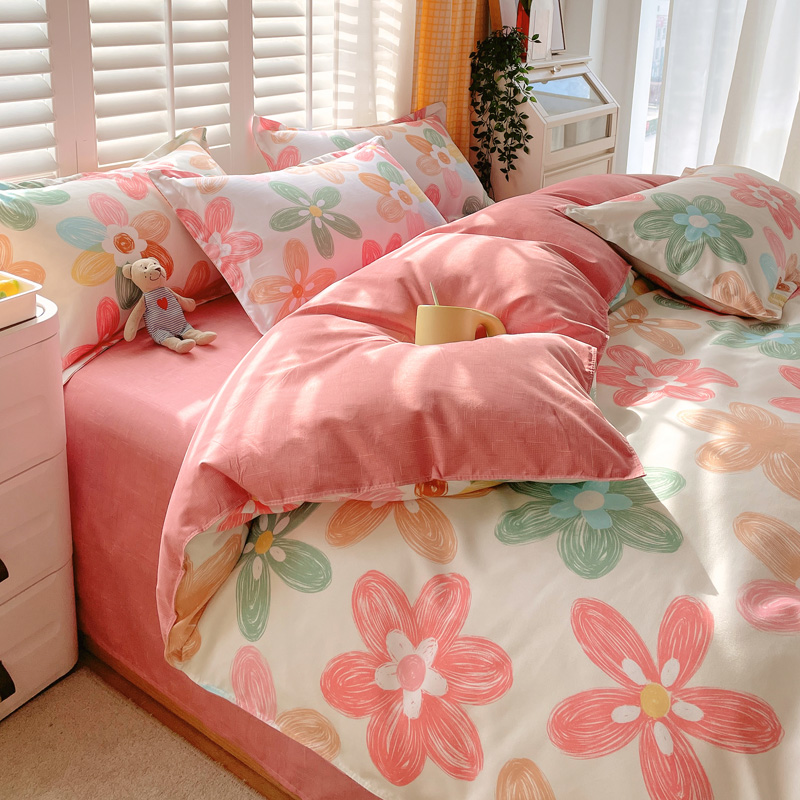 3 Piece Colorful Flowers Duvet Cover Set Pink Floral Bedding Set Bedroom Boys Girls Bedroom Bed Decor