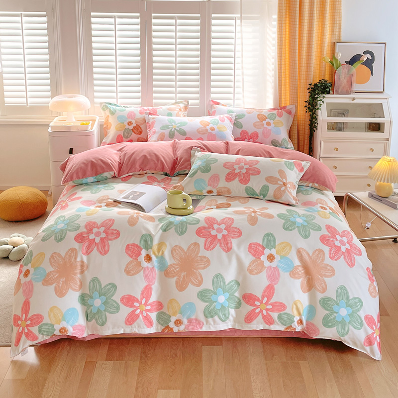 3 Piece Colorful Flowers Duvet Cover Set Pink Floral Bedding Set Bedroom Boys Girls Bedroom Bed Decor