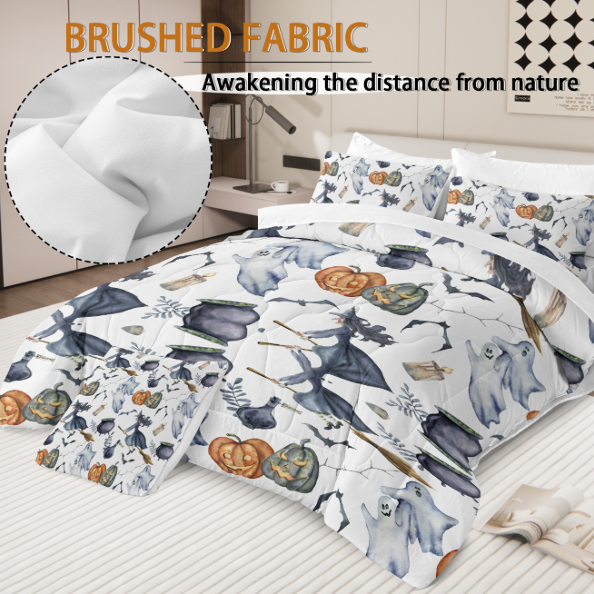 8PCS Halloween Comforter Set Twin Full Queen King, Witch Pattern Bed in A Bag Bedding with Comforter Sheet Sham - 1 Comforter, 2 Pillow Shams, 1 Flat Sheet, 1 Fitted Sheet, 1 Cushion Cover, 2 Pillowcases