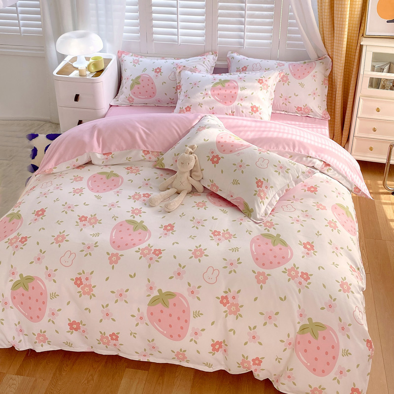 3 Pieces Pink Strawberry Duvet Cover Set for Boys Girls Soft Floral Bedding Set - 1 Duvet Cover and 2 Pilowcases