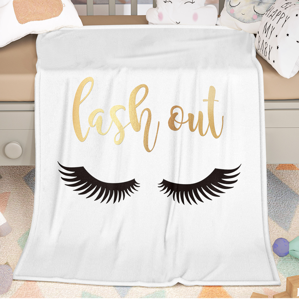 Long Eyelashes Printed Throw Blanket Plush Fluffy Flannel Fleece Blanket Soft Throws for Sofa Couch and Bed