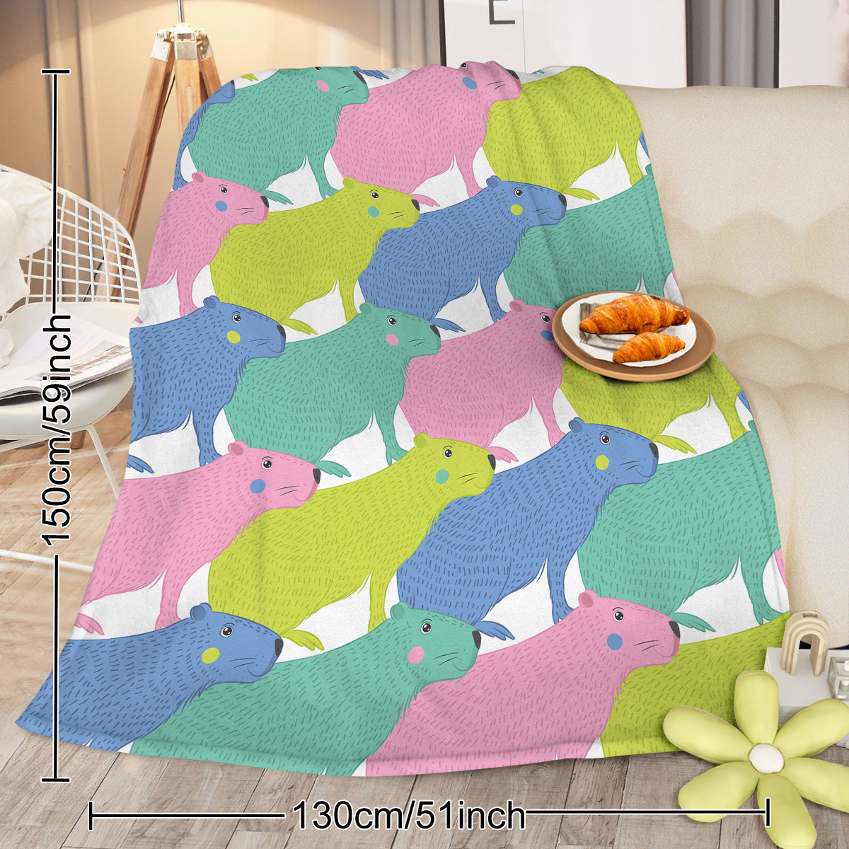 Colorful Capybara Flannel Blankets Capybara Rodent Animal Blankets for Bed Sofa Couch Super Soft Lightweight Animal Blanket 30*40 Inches