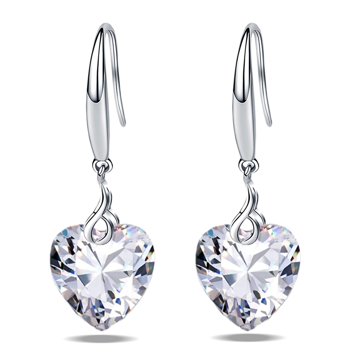 Emma Manor 925 Sterling Silver 5A 10mm Heart Cubic Zirconia Dangle Earring for Women