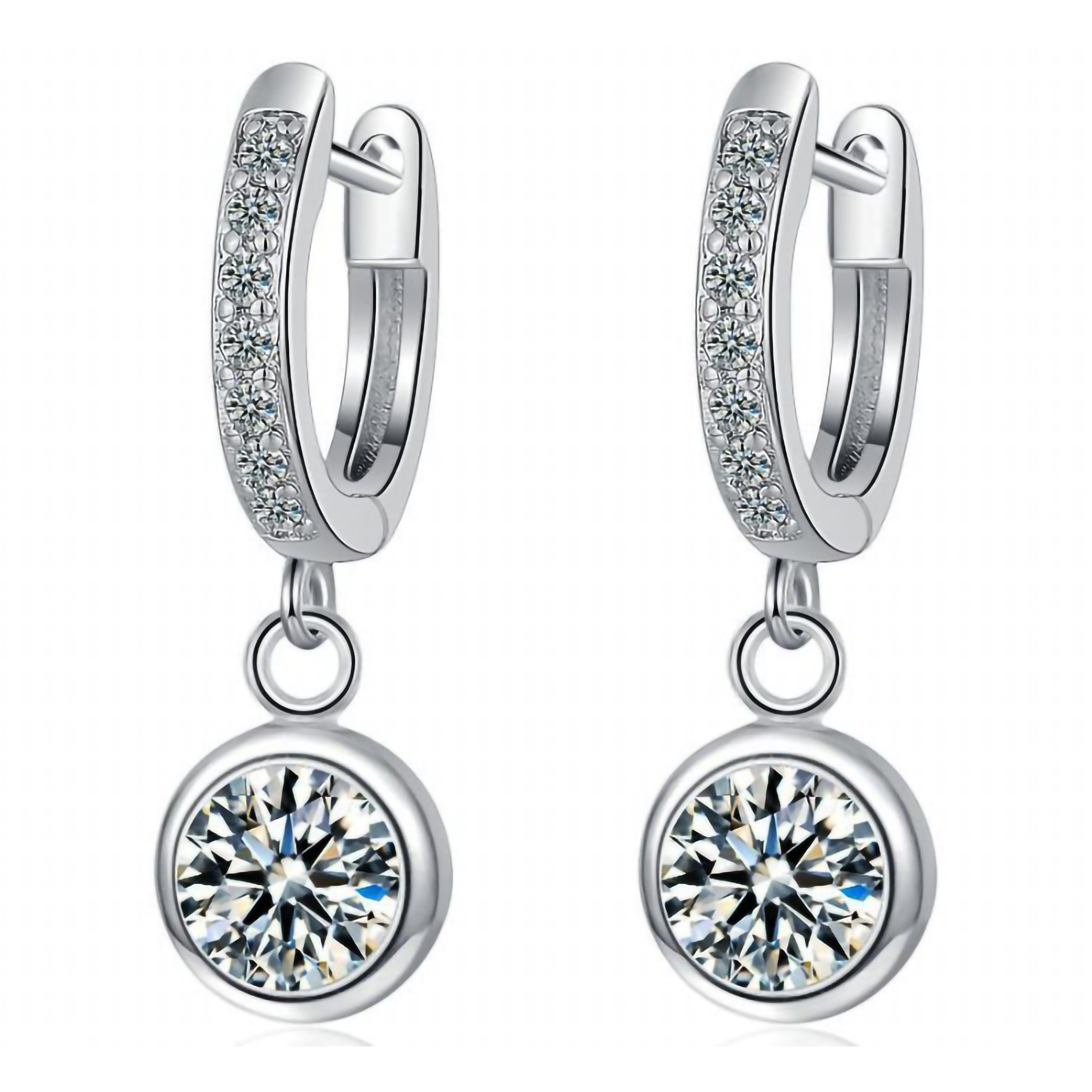 "Emma Manor Elegant Round Zirconia Hoop Earrings 14k White Gold Plated Dangle Earrings "