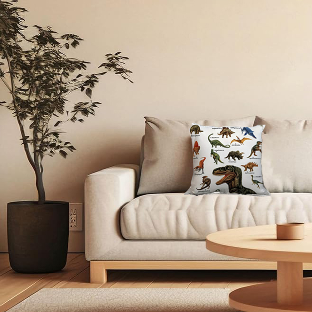 Wild Dinosaurs Throw Pillow Covers - Fauna Dinosaur Pillow Case Tyrannosaurus Brachiosaurus Dino Pillowcase Square 18"x18" for Boys Room Home Decor