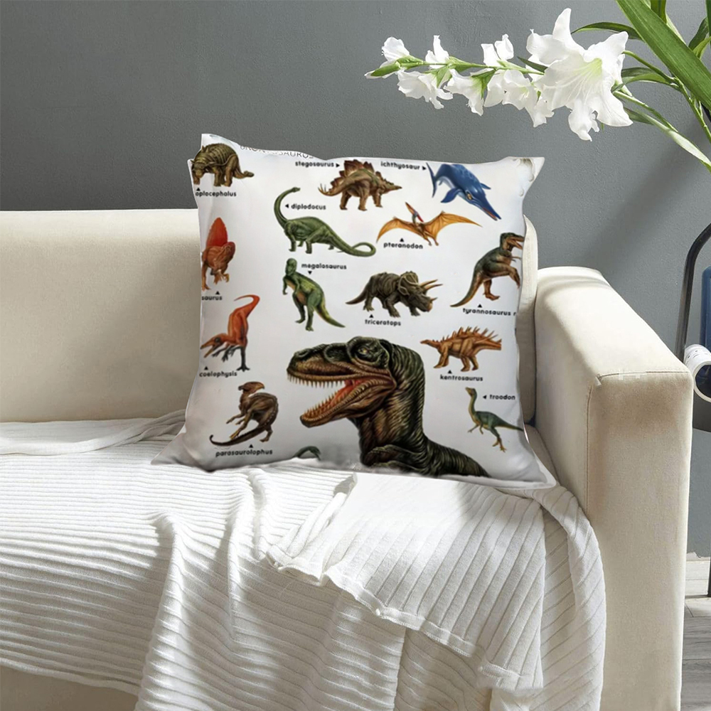 Wild Dinosaurs Throw Pillow Covers - Fauna Dinosaur Pillow Case Tyrannosaurus Brachiosaurus Dino Pillowcase Square 18"x18" for Boys Room Home Decor