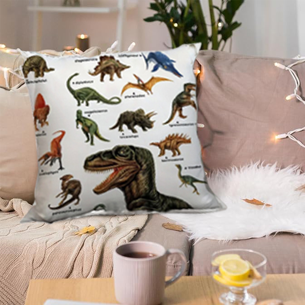 Wild Dinosaurs Throw Pillow Covers - Fauna Dinosaur Pillow Case Tyrannosaurus Brachiosaurus Dino Pillowcase Square 18"x18" for Boys Room Home Decor