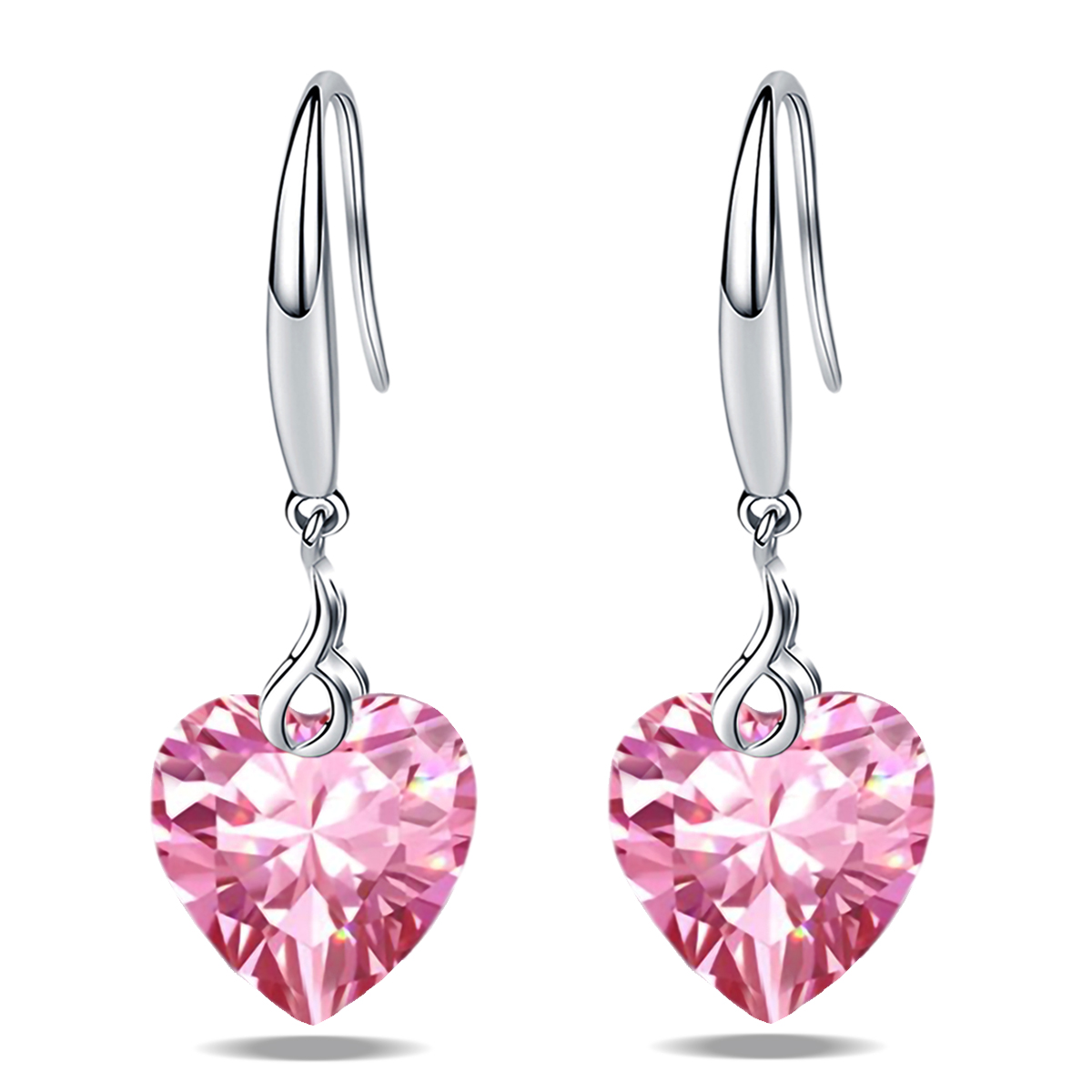 Emma Manor 925 Sterling Silver 5A 10mm Heart Cubic Zirconia Dangle Earring for Women