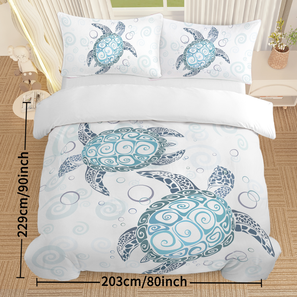Sea Turtle Duvet Set Aqua Teal Blue Bedding Sets Beach Turtle Bed Sets Ocean 3 Piece Turtle Themed Duvet Cover with 2 Pillowcases Twin Full Queen King