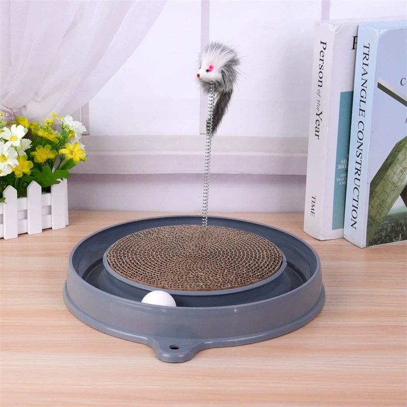 Multi-functional cat scratching board with ball track, various colours of mat board, self-height relief from boredom to tease the cat, with spring and ball, anti-scratch furniture artifacts,