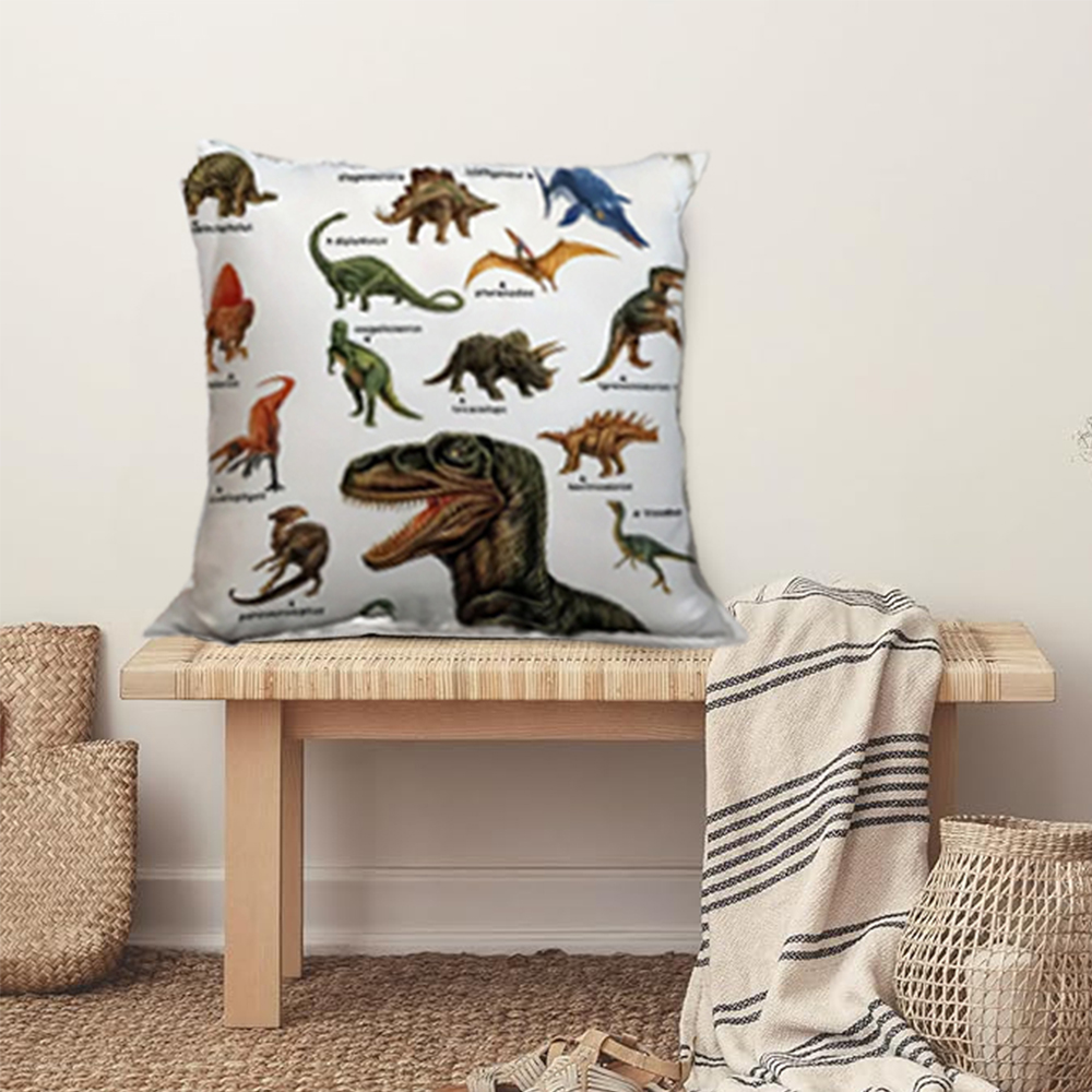 Wild Dinosaurs Throw Pillow Covers - Fauna Dinosaur Pillow Case Tyrannosaurus Brachiosaurus Dino Pillowcase Square 18"x18" for Boys Room Home Decor