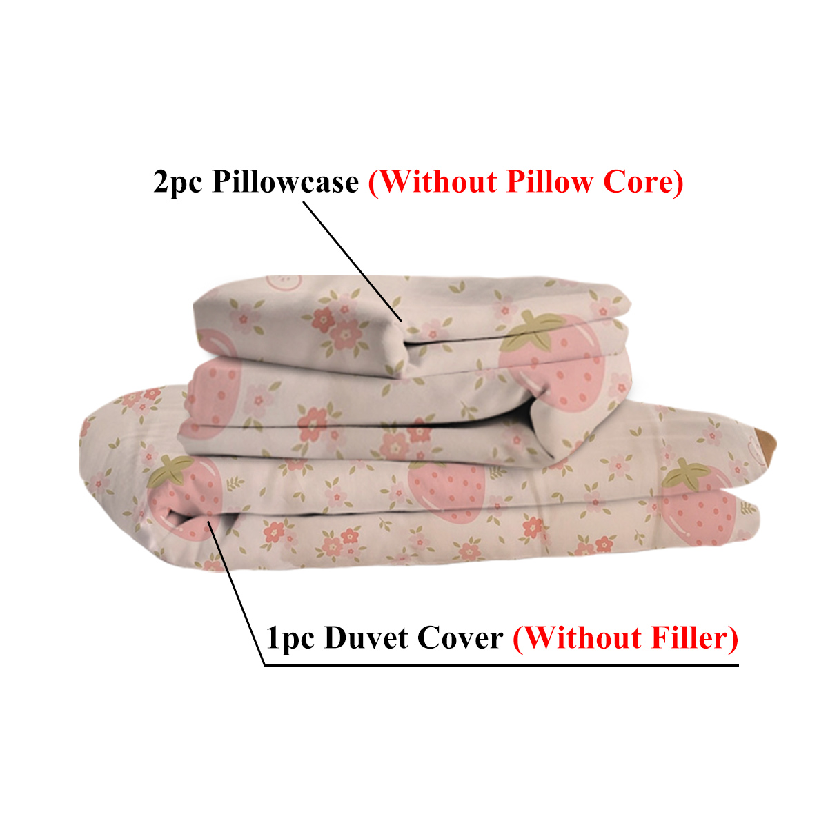 3 Pieces Pink Strawberry Duvet Cover Set for Boys Girls Soft Floral Bedding Set - 1 Duvet Cover and 2 Pilowcases