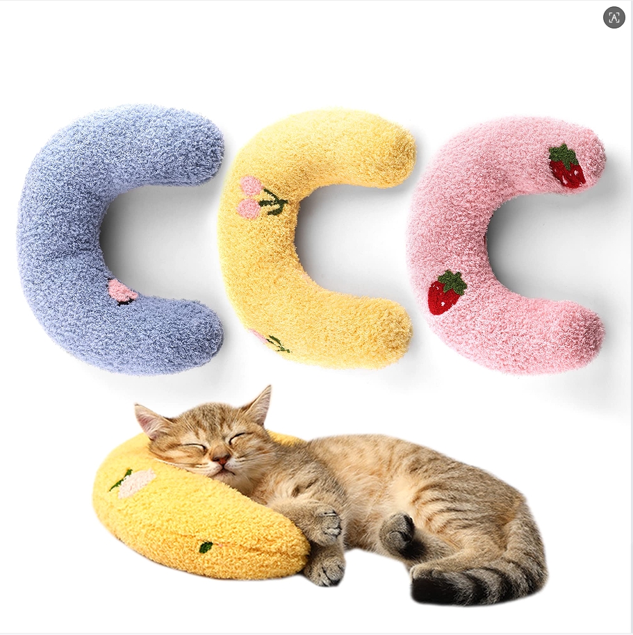 A set of 3 small pillows for cats, super soft and fluffy pet soothing toy semi-circular pillow to relieve joint discomfort, sleep improvement, machine wash version