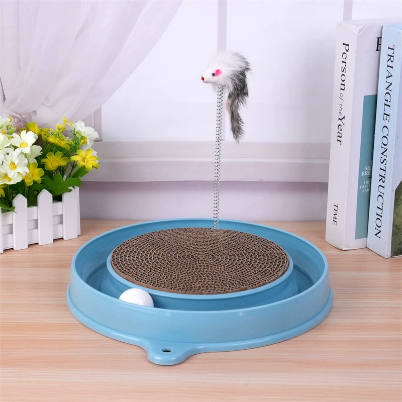 Multi-functional cat scratching board with ball track, various colours of mat board, self-height relief from boredom to tease the cat, with spring and ball, anti-scratch furniture artifacts,