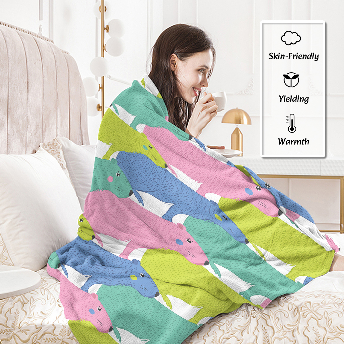 Colorful Capybara Flannel Blankets Capybara Rodent Animal Blankets for Bed Sofa Couch Super Soft Lightweight Animal Blanket 30*40 Inches