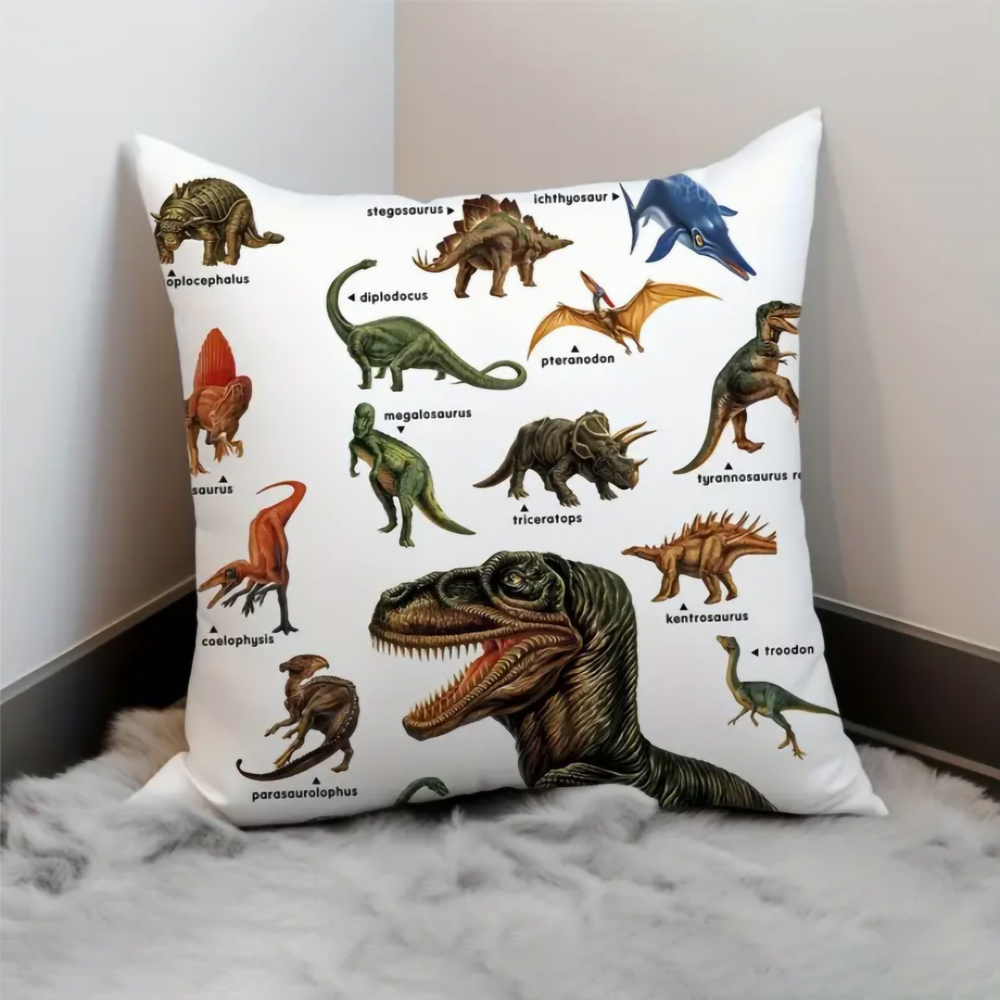 Wild Dinosaurs Throw Pillow Covers - Fauna Dinosaur Pillow Case Tyrannosaurus Brachiosaurus Dino Pillowcase Square 18"x18" for Boys Room Home Decor
