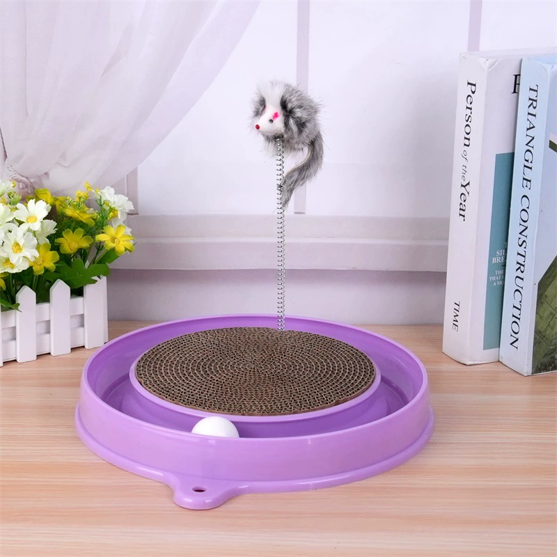 Multi-functional cat scratching board with ball track, various colours of mat board, self-height relief from boredom to tease the cat, with spring and ball, anti-scratch furniture artifacts,