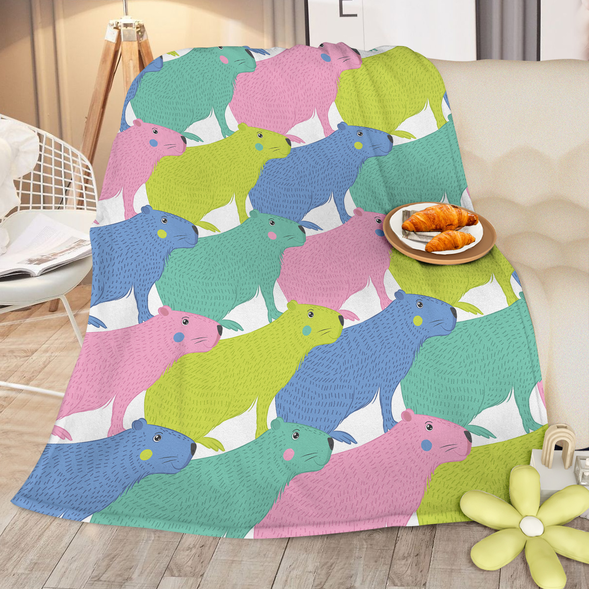 Colorful Capybara Flannel Blankets Capybara Rodent Animal Blankets for Bed Sofa Couch Super Soft Lightweight Animal Blanket 30*40 Inches