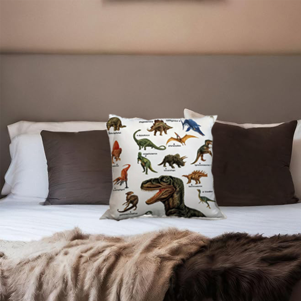 Wild Dinosaurs Throw Pillow Covers - Fauna Dinosaur Pillow Case Tyrannosaurus Brachiosaurus Dino Pillowcase Square 18"x18" for Boys Room Home Decor