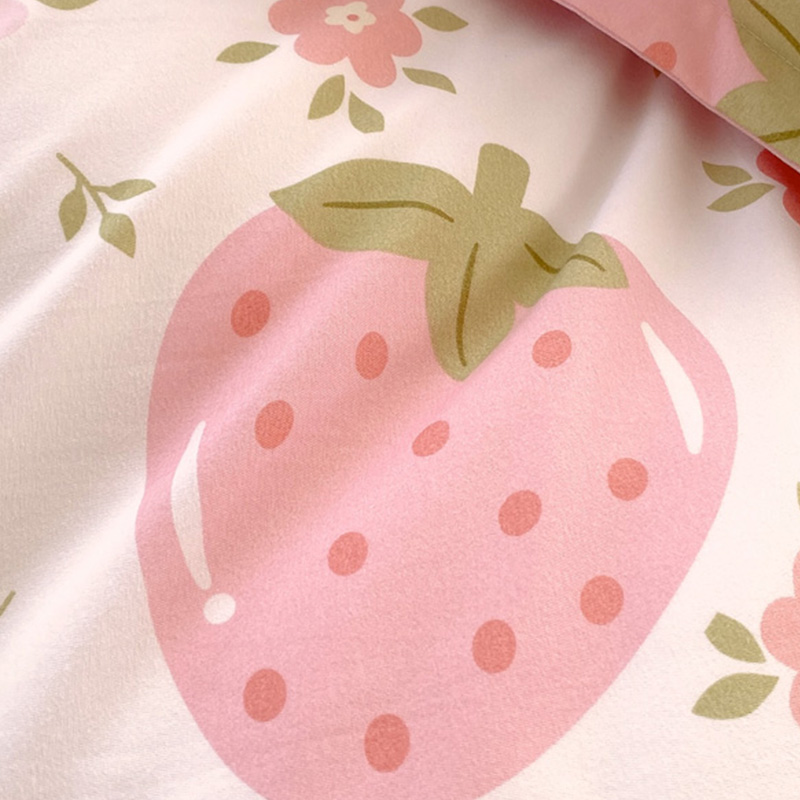 3 Pieces Pink Strawberry Duvet Cover Set for Boys Girls Soft Floral Bedding Set - 1 Duvet Cover and 2 Pilowcases