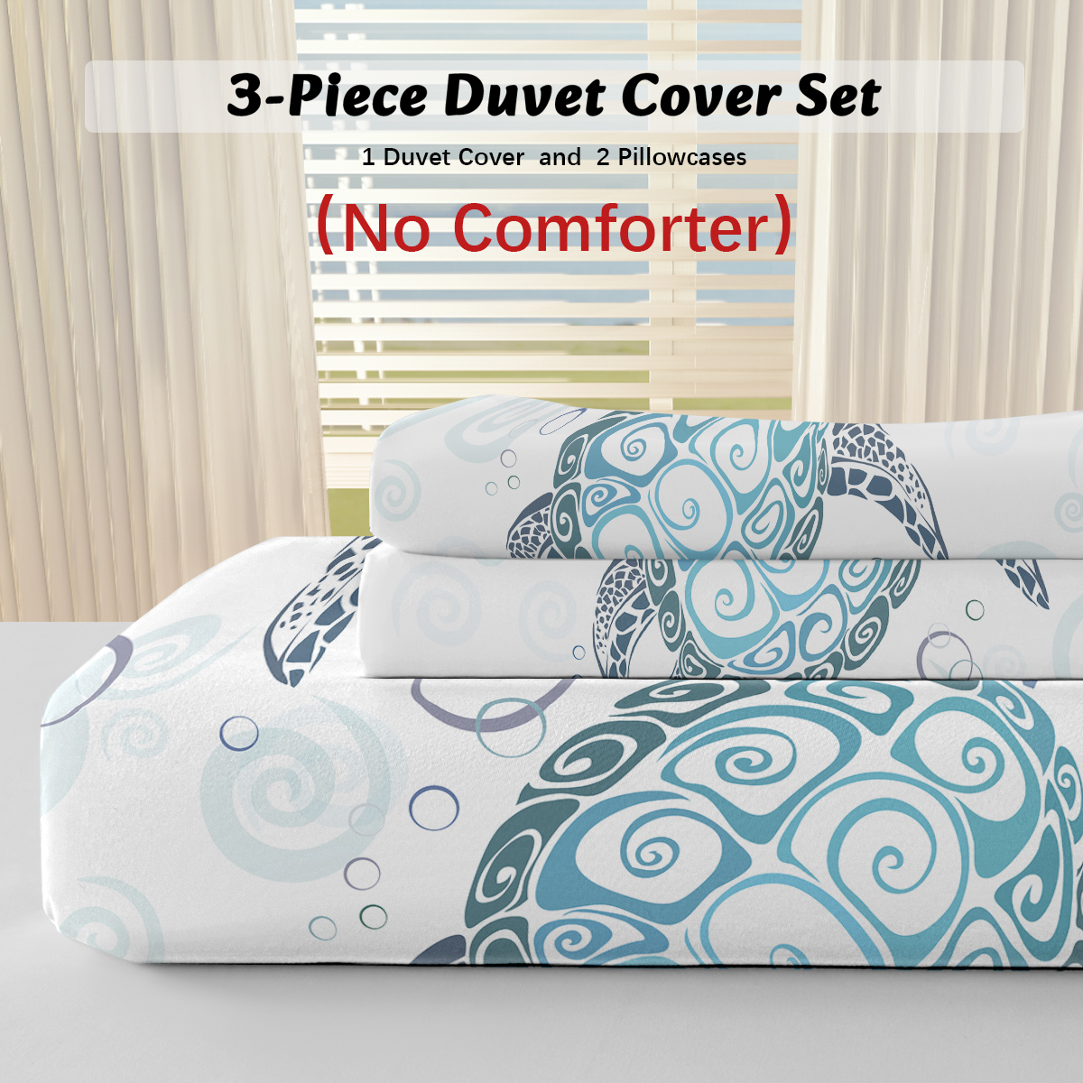 Sea Turtle Duvet Set Aqua Teal Blue Bedding Sets Beach Turtle Bed Sets Ocean 3 Piece Turtle Themed Duvet Cover with 2 Pillowcases Twin Full Queen King