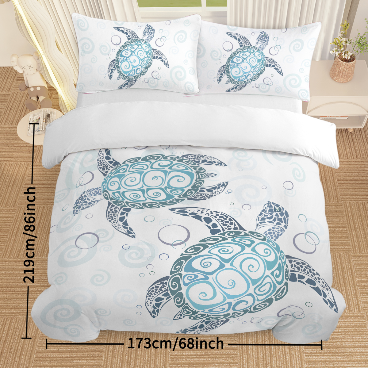 Sea Turtle Duvet Set Aqua Teal Blue Bedding Sets Beach Turtle Bed Sets Ocean 3 Piece Turtle Themed Duvet Cover with 2 Pillowcases Twin Full Queen King