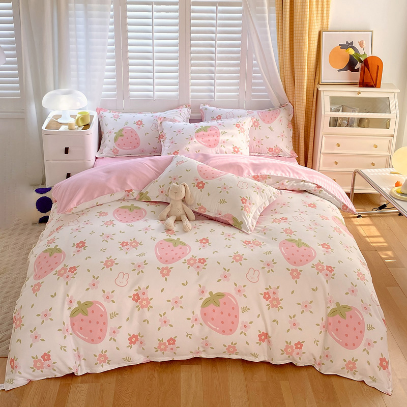 3 Pieces Pink Strawberry Duvet Cover Set for Boys Girls Soft Floral Bedding Set - 1 Duvet Cover and 2 Pilowcases