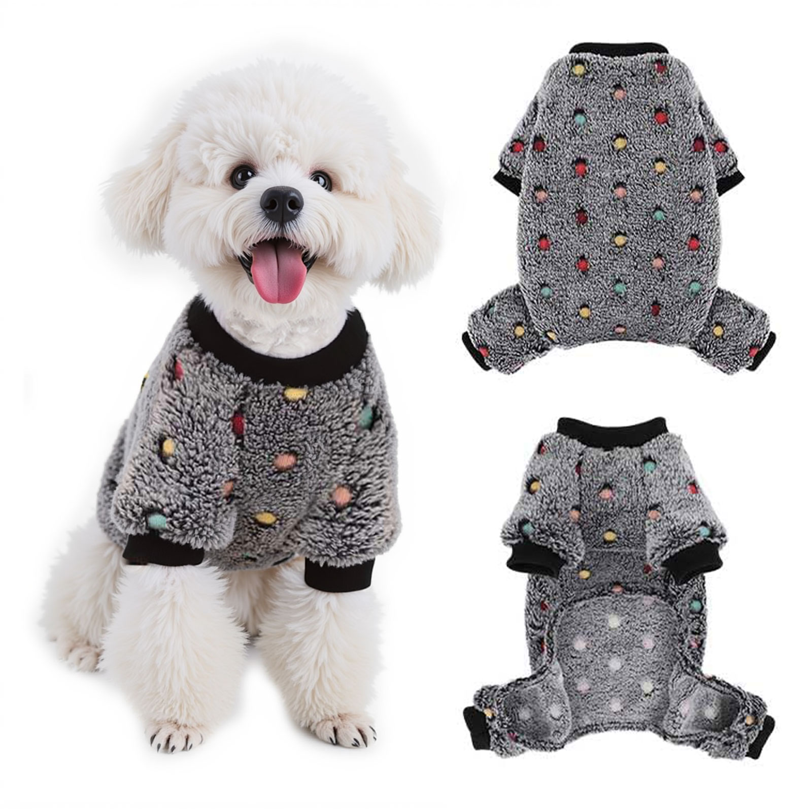 Dog Fuzzy Velvet Pajamas, Dog Winter Clothes for Small Dogs Boy Girl, Pet Jumpsuit, Doggy Apparel, Pink/Gray/Blue/Purple