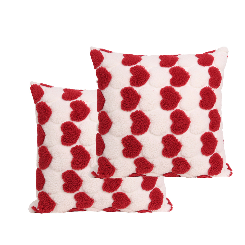 Set of 2 Heart Love Cute Decorative Valentines Throw Pillow Covers 18x18 Inch, Soft Plush Pillow Covers for Couch Sofa Home