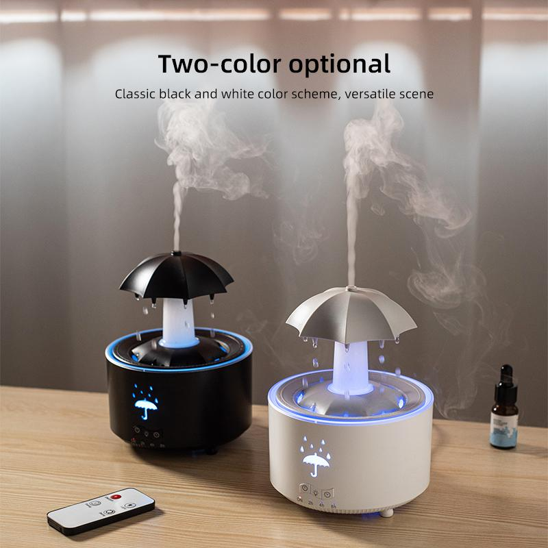 Humidifiers for Bedroom,Aromatherapy Essential Oils Diffuser,Quiet Ultrasonic Clouds and Cool Mist Humidifier, 7 Colors Breathing LED Light,Rotating Umbrella Rain Drops,Ideal Holiday Gifts for Home