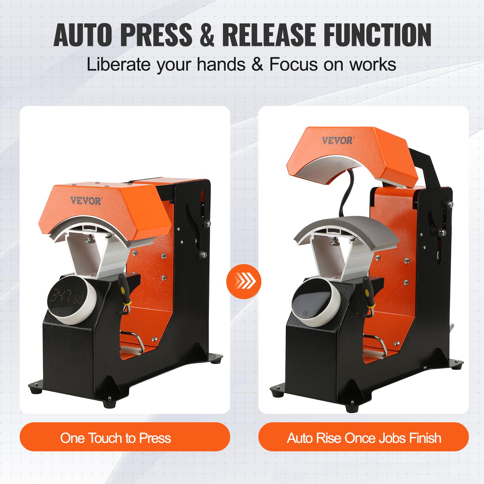 VEVOR 3-in-1 Auto Hat Heat Press with 3pcs Interchangeable Platens(6.6" x 2.7", 6.6" x 3.8", 6.1" x 3"), Automatic Release&amp;Press Knob-Style Digital Control Panel, Heat Transfer Printing for Caps