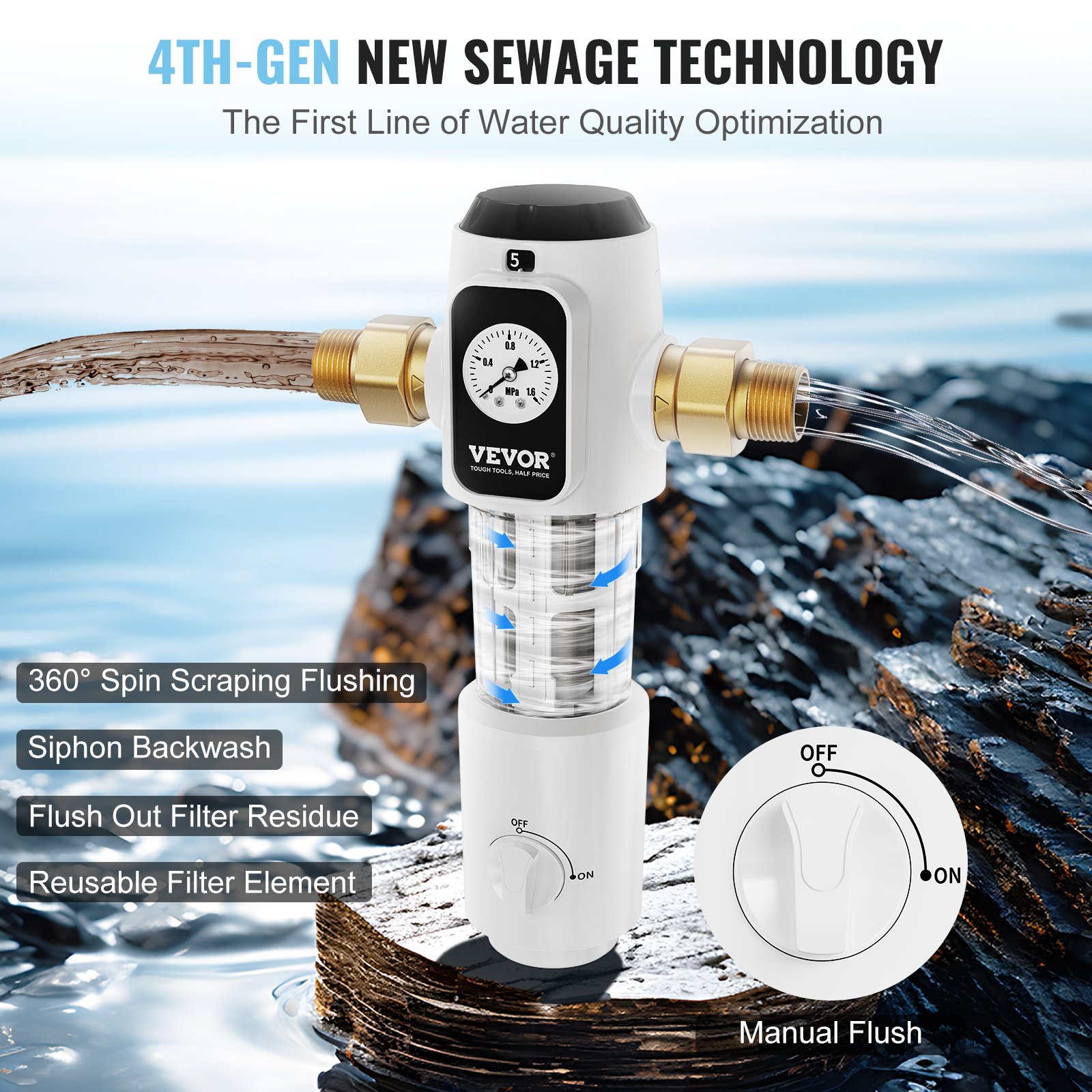 VEVOR Spin Down Filter, 40 Micron Whole House Sediment Filter for Well Water, 3/4" MNPT, 4 T/H High Flow Rate, for Whole House Water Filtration Systems, Well Water Sediment Filter