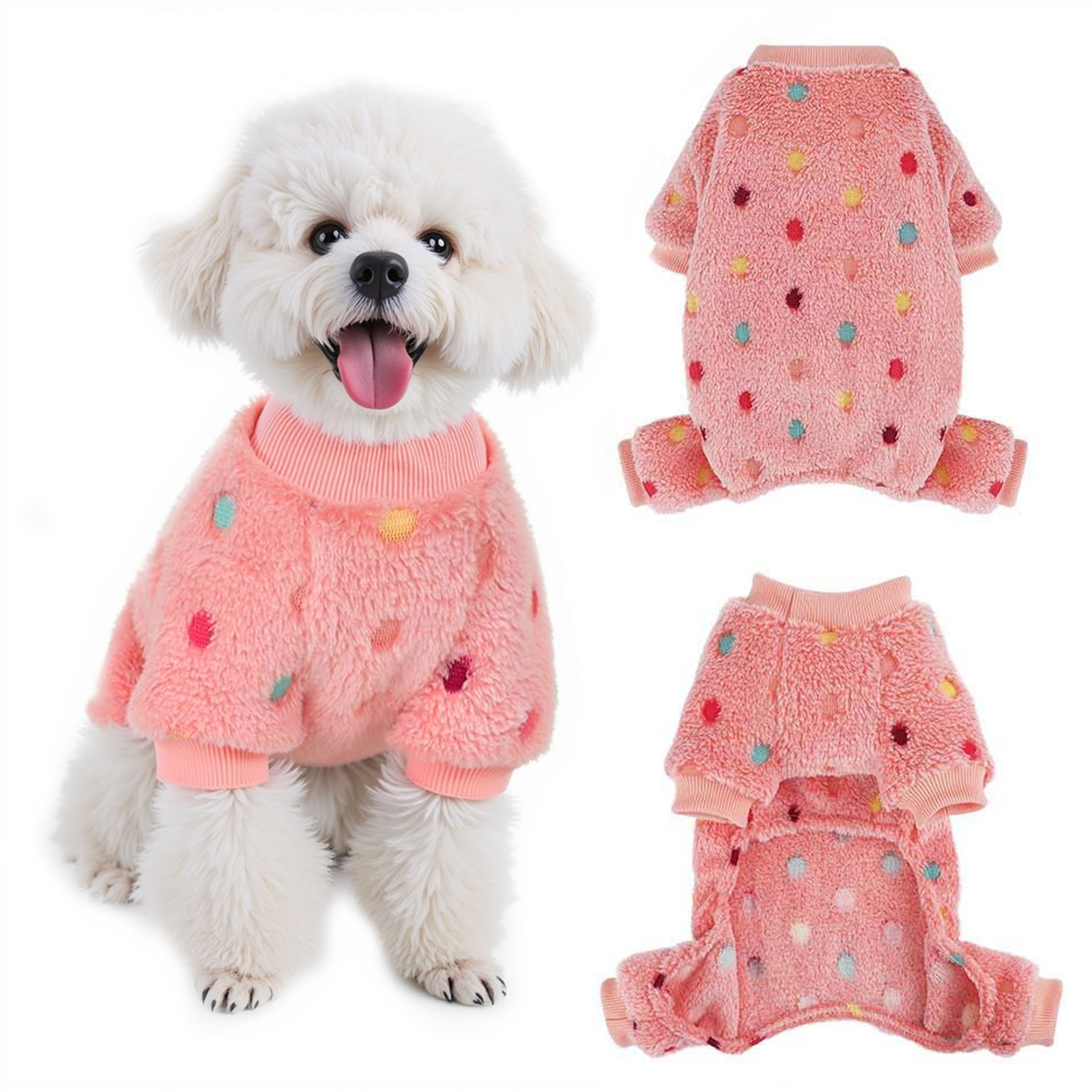 Dog Fuzzy Velvet Pajamas, Dog Winter Clothes for Small Dogs Boy Girl, Pet Jumpsuit, Doggy Apparel, Pink/Gray/Blue/Purple